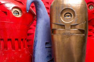 Susan Budge "Eye Spy Red", "Blue Tears", and "Gold Guardian" Ceramic
